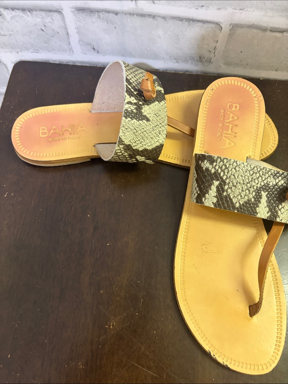 Bahia Leather Snake Print T-Strap Toe-Ring Summer Sandals- 7.5